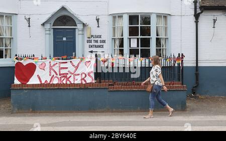NHS support signs at The Talbot pub in Kempsey Worcestershire. Sunday May 17 2020. Stock Photo