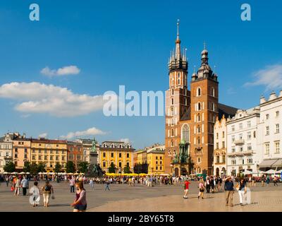 KRAKOW, POLAND - CIRCA 2011: St. Mary's Church on Main square in Krakow on a summer day, Poland in circa 2011 Stock Photo