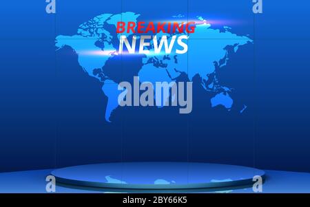 blue stand and breaking news on lcd screen background in the news studio room Stock Vector