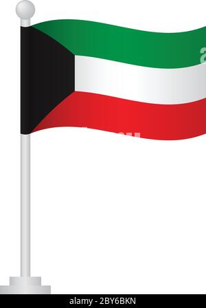 kuwait flag. National flag of kuwait on pole vector Stock Vector
