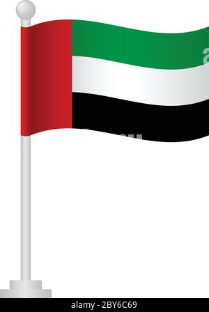 United arab emirates flag. National flag of  United arab emirates on pole vector Stock Vector