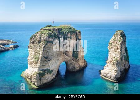 Pigeon Rock in Raouche area of Beirut, Lebanon Stock Photo