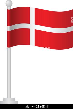 Denmark  flag. National flag of Danish on pole vector Stock Vector