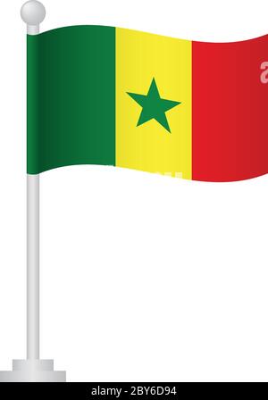 Senegal  flag. National flag of Senegal on pole vector Stock Vector