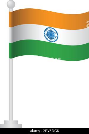 India flag. National flag of India on pole vector Stock Vector