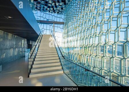 Wide angle view of the Harpa concert hall in Reykjavik, Iceland Stock Photo