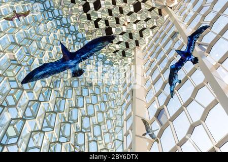 Wide angle view of the Harpa concert hall in Reykjavik, Iceland Stock Photo