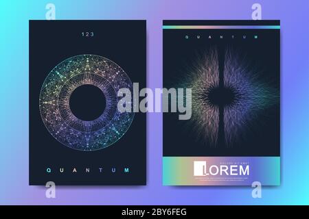 Modern vector template for brochure, leaflet, flyer, cover, banner, catalog, magazine, annual report. Quantum technology. Futuristic explosion design Stock Vector