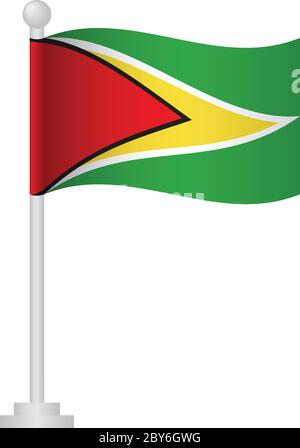 Guyana  flag. National flag of Guyana  on pole vector Stock Vector