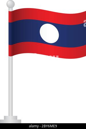 Laos  flag. National flag of Laos on pole vector Stock Vector