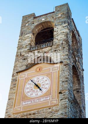 Campanone in Citta Alta, Bergamo Italy Bell tower also known as the Torre Civica Stock Photo