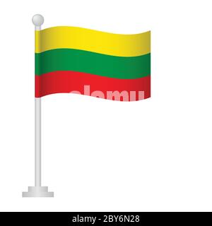 Lithuania  flag. National flag of Lithuania  on pole vector Stock Vector