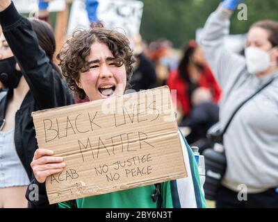 London, UK, 3 June 2020 - Black Lives Matter protesters marched from Hyde Park to Parliament following the death in custody of George Floyd.