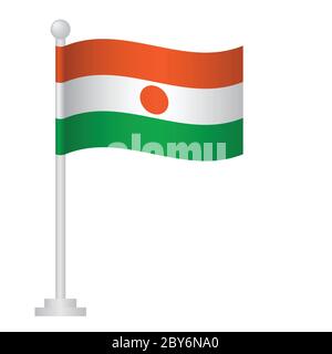 Niger flag. National flag of Niger on pole vector Stock Vector