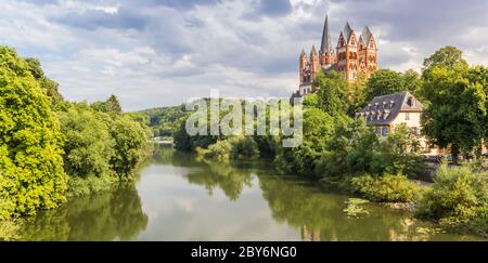 Panorama of the river Lahn and historic cathedral in Limburg an der Lahn, Germany Stock Photo