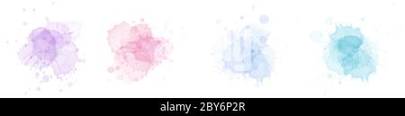 Color splashing hand drawn watercolor colorful set. Stain artistic vector used as being an element in the decorative design of background, brochure, p Stock Vector
