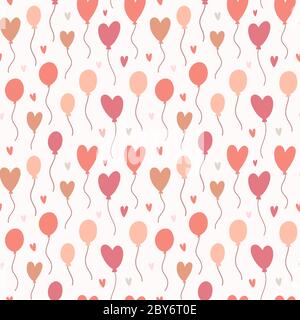 Balloon pattern, cute various heart shaped baloons, hand drawn illustration, simple doodle drawing, romantic background for card or gift wrapping Stock Vector