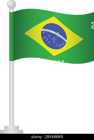 Brazil flag. National flag of Brazil on pole vector Stock Vector