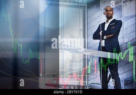 Data graph over serious businessman Stock Photo