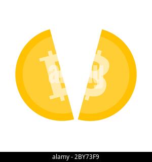 Bitcoin halving. Cracked bitcoin. Block rewards is reduced in 2 times. Vector isolated illustration Stock Vector