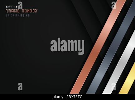 Abstract luxury plate glossy line pattern design on dark tech black background. Decorate for ad, poster, artwork, template design, print. illustration Stock Vector