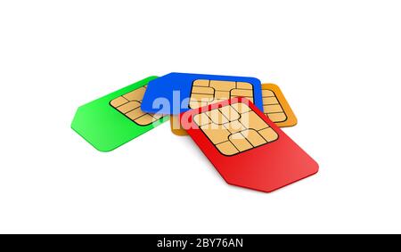 3D rendering colored  sim card for mobile phones on white background Stock Photo