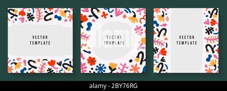 Modern abstract templates collection, contemporary abstraction modern floral borders and frames with copy space for text, trendy doodle shapes. Vector Stock Vector