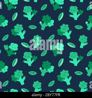 Broccoli doodles, seamless pattern with green broccoli heads, healthy vegetable eating, collage ornament with wholesome food ingredient, creative Stock Vector