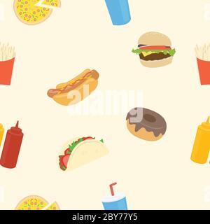 Fast Food Seamless Pattern Background or Wallpaper Stock Vector