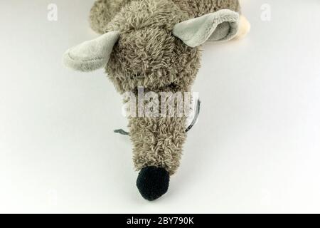 Plush rat on white. Christmas mouse. Symbol of the new 2020 in the Chinese calendar. New year concept Stock Photo