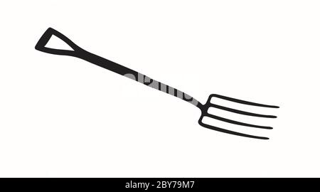 Isolated Black and White Illustration of a Garden Fork Stock Vector