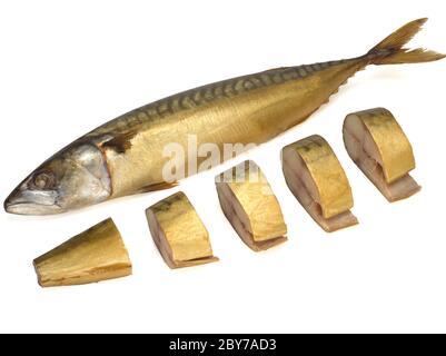 Cold smoked mackerel fish isolated on white background Stock Photo