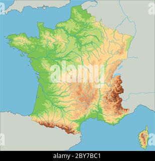 High detailed France physical map. Stock Vector
