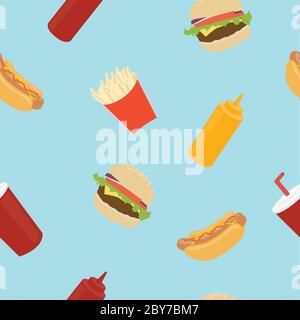 Vector Fast Food Seamless Pattern Background Stock Vector