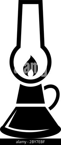 Oil Lamp, Camping Kerosene Gas Lantern. Flat Vector Icon illustration. Simple black symbol on white background. Kerosene Lamp, Camping Gas Lantern sig Stock Vector