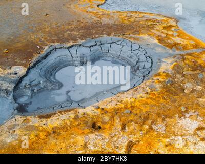 Mud pot in geothermal area, Seltun, Iceland Stock Photo