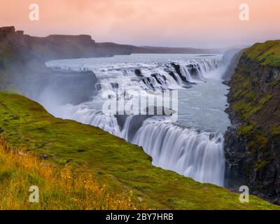 Two cascades od Gulfoss waterfall in southern Iceland Stock Photo