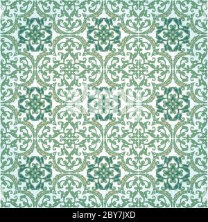 Seamless Damask Background Pattern Design and Wallpaper Made of Turkish Texture Ceramic Tiles in Vector Stock Vector