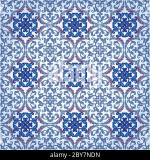 Seamless Damask Background Pattern Design and Wallpaper Made of Turkish Texture Ceramic Tiles in Vector Stock Vector