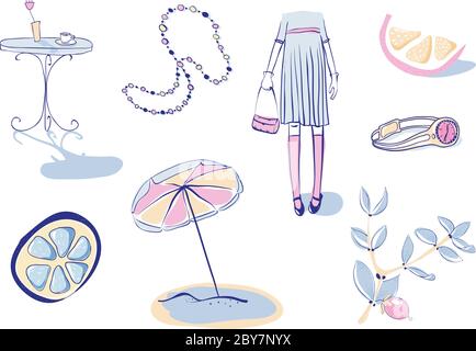 Vector Illustration Set of 8 Health and Beauty Objects Stock Vector
