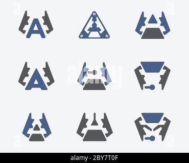 Set of Logo or Icon design for business branding looks like insect beetle or ant hi-tech in Vector Stock Vector