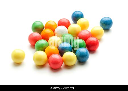 colorful bubble gum balls isolated on white Stock Photo