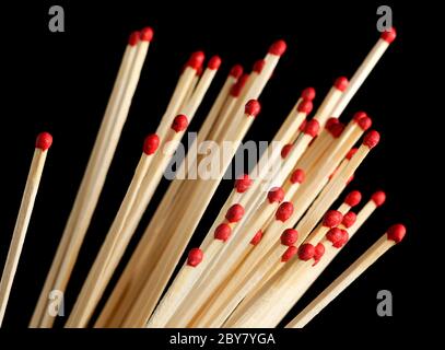 bunch of long matchsticks against black background Stock Photo