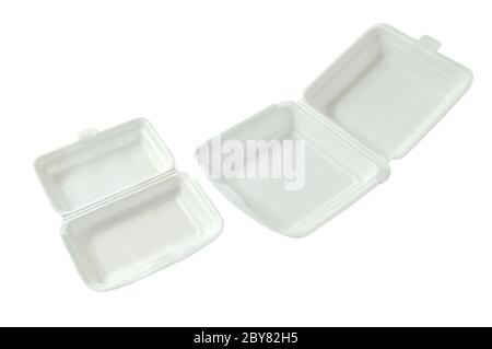 little and big foam box for packing food on white background Stock Photo