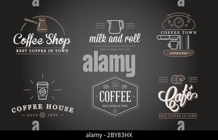 Set of Vector Coffee Elements and Coffee Accessories Illustration can be used as Logo or Icon in premium quality Stock Vector