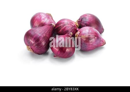 Red whole onions isolated on white background Stock Photo