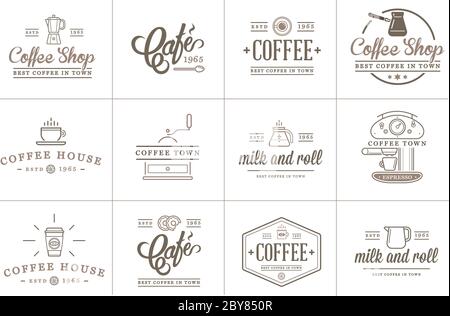 Set of Vector Coffee Elements and Coffee Accessories Illustration can be used as Logo or Icon in premium quality Stock Vector