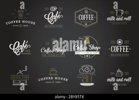 Set of Vector Coffee Elements and Coffee Accessories Illustration can be used as Logo or Icon in premium quality Stock Vector