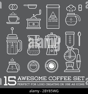 Set of coffee elements and coffee accessories vector