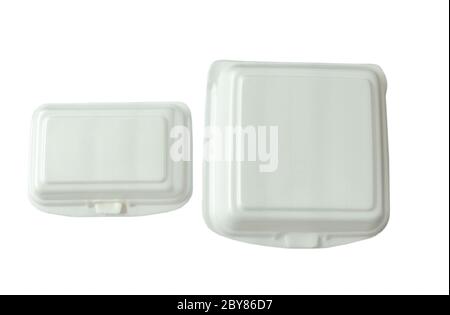 little and big foam box for packing food on white background Stock Photo